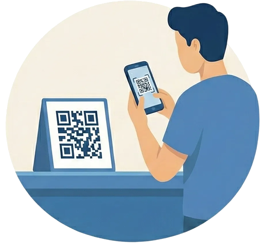 The customer scans and signs up